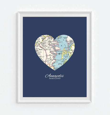 Annapolis Maryland Vintage Heart Map Art Print