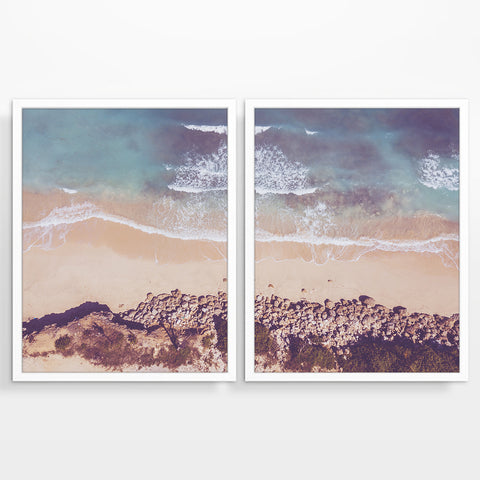 Aerial Beach Waves Photography Prints, Set of 2, Coastal Wall Decor
