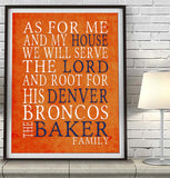 Denver Broncos football Personalized "As for Me" Art Print