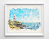 Lighthouse Digital Sketch and Watercolor Reproduction Art Prints, Set of 4, Nautical Coastal Home Wall Art Decor Poster