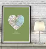 Boston Massachusetts Vintage Heart Map ART PRINT