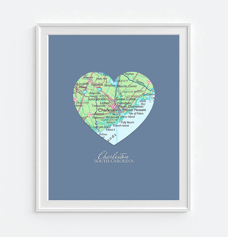 Charleston South Carolina Heart Map ART PRINT