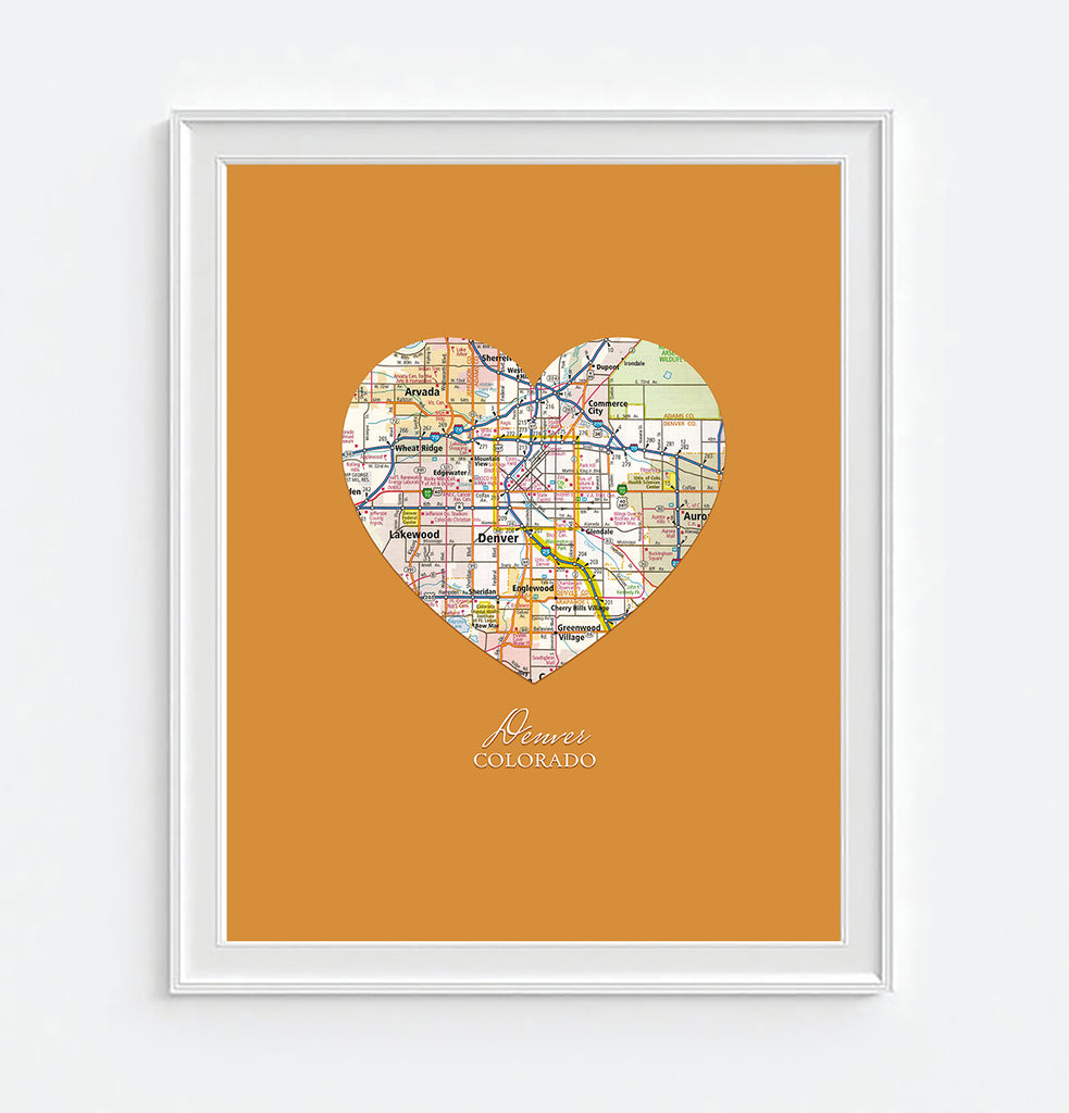 Denver Colorado Heart Map Art Print Poster Gift