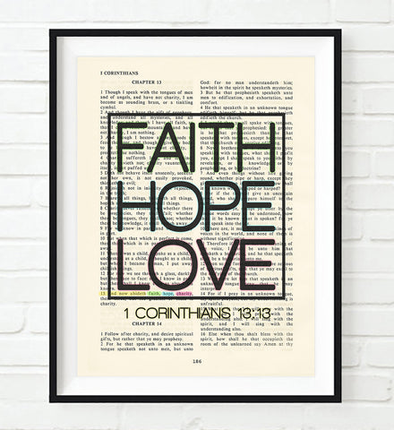 Faith Hope Love - 1 Corinthians 13:13 Bible Page Christian ART PRINT