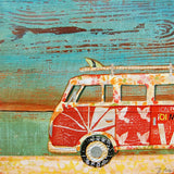 Santa Cruise - Red VW Volkswagen Bus Van - Mixed Media Collage -Danny Phillips Fine Art Print