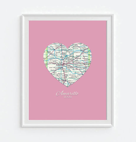 Amarillo Texas Vintage Heart Map Art Print