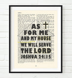 As for me and my house- Joshua 24:15 -Vintage Bible Page Art Print