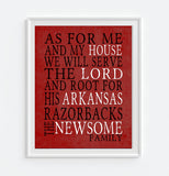 Arkansas Razorbacks Personalized "As for Me" Art Print