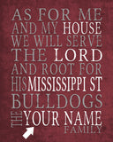 Mississippi State Bulldogs Personalized "As for Me" Art Print