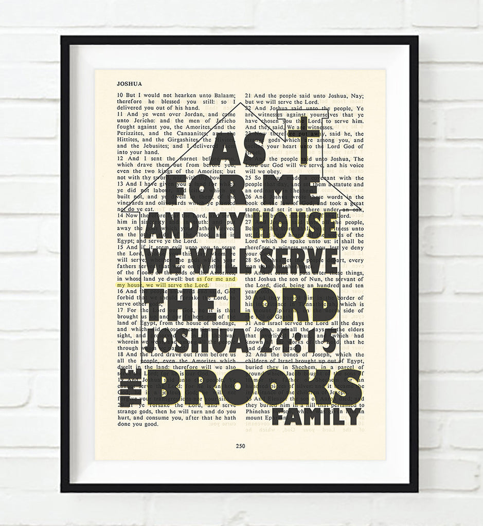 As for Me and My House - Joshua 24:15 Personalized Vintage Bible Page ART PRINT