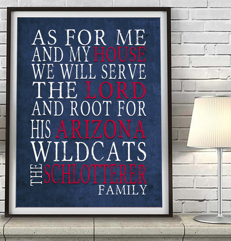 Arizona Wildcats Personalized "As for Me" Art Print