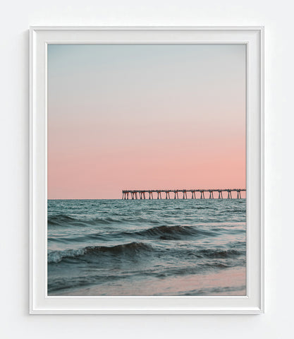 Sunset Sunrise Pier Dock Boardwalk Photography Print, Coastal Wall Decor