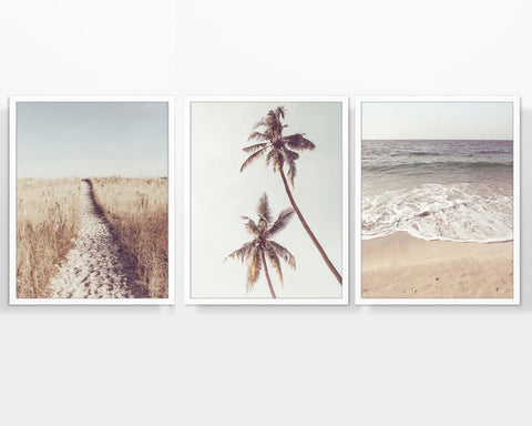 Beach Themed Vintage Photography Prints, Set of 3, Coastal Wall Decor