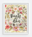 Beauty for Ashes - Isaiah 61:3 Vintage Bible Page Verse Art Print