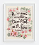 He Has Made Everything Beautiful in it's Time - Ecclesiastes 3:11 Vintage Bible Verse Page Christian Art Print
