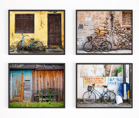 Bicycle with Old Walls Photography Prints, Set of 4, Home Wall Decor