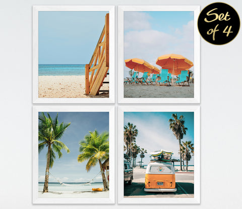 Beach Themed Photography Prints, Set of 4, Coastal Wall Decor