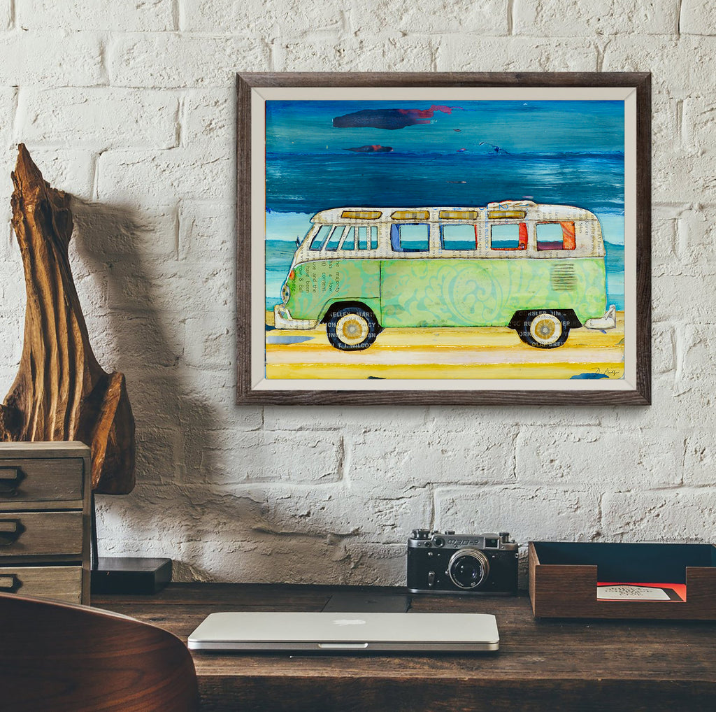 Bussin' - Vw Teal Green Blue Volkswagen Bus  - Danny Phillips Fine Art Print, All Sizes