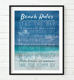 Beach Rules - Coastal Nautical Wall & Home Decor Art Print