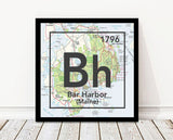 Bar Harbor Maine Bh- Vintage Periodic Map ART PRINT