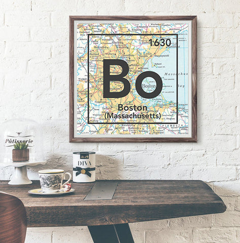 Boston Massachusetts Bo- Vintage Periodic Map ART PRINT