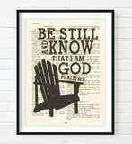Be Still and Know that I am God- Psalms 46:10-Vintage Bible Page Christian ART PRINT