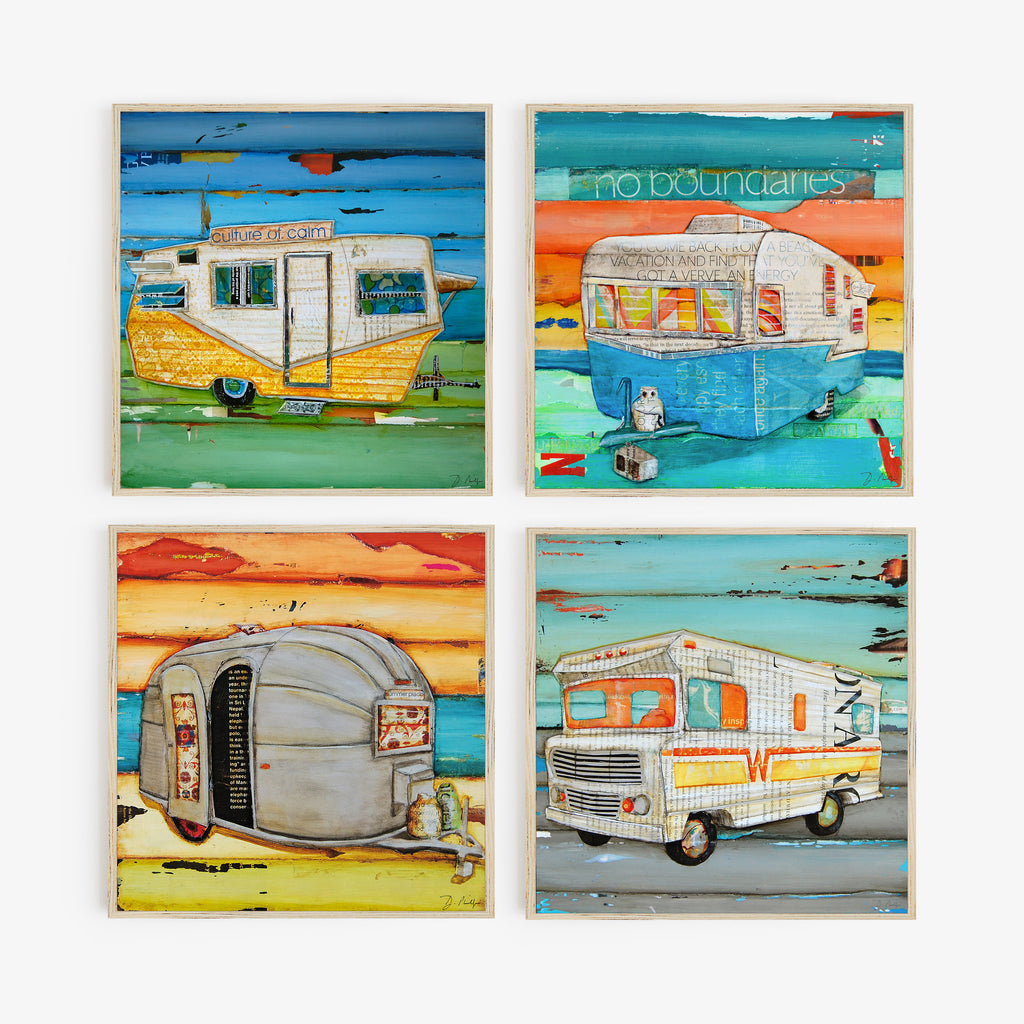 Coastal Nautical Camper RV Square Set of 4- Danny Phillips Fine Art Prints