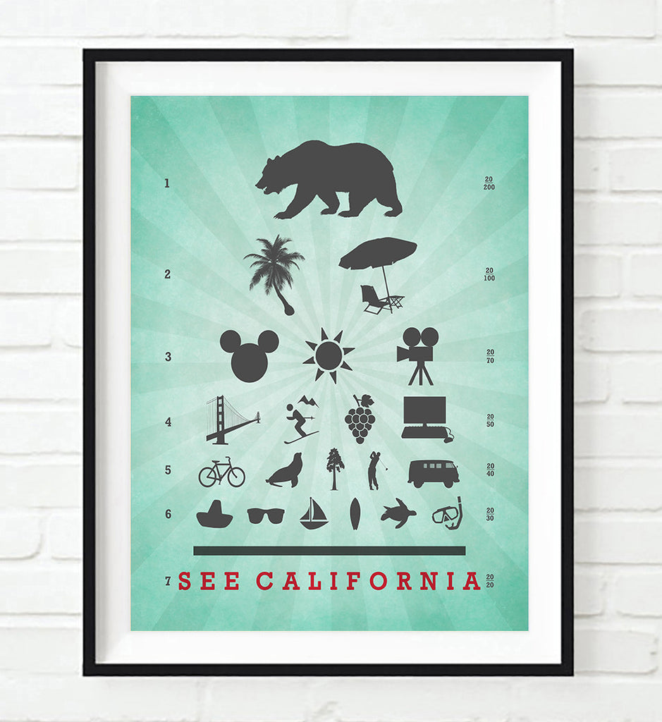 See California Eye Chart Art Print Poster Gift