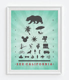 See California Eye Chart Art Print Poster Gift