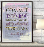 Commit to the Lord Whatever You Do - Proverbs 16:3 Bible Verse Page Christian Art Print