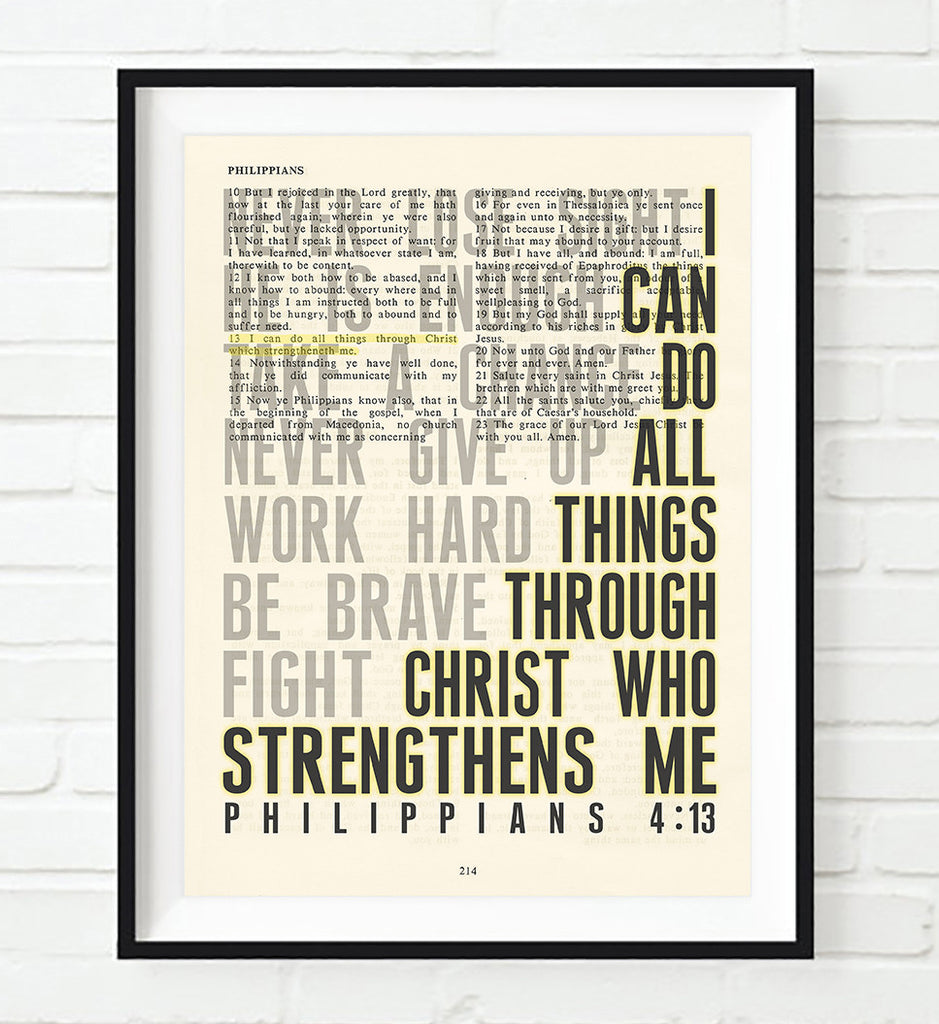 I can do all things through Christ- Philippians 4:13 Bible Page Christian ART PRINT