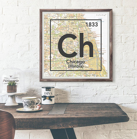 Chicago Illinois Ch- Vintage Periodic Map ART PRINT