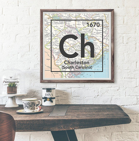 Charleston South Carolina Ch- Vintage Periodic Map ART PRINT