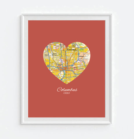 Columbus Ohio Heart Map ART PRINT