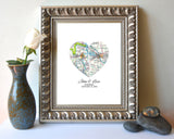 Custom Wedding Vintage 2 Heart Maps ART PRINT