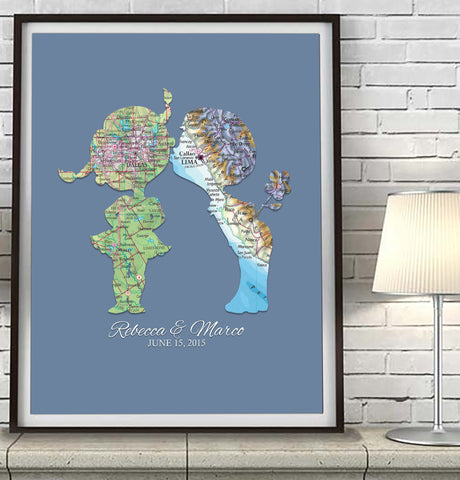 Custom Wedding Kids in Love Maps Art Print