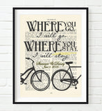 Where You Go, I Will Go - Ruth 1:16 Personalized Vintage Bible Verse ART PRINT