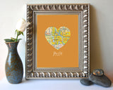 Custom City/State Heart Map - Couples- Engagement -Anniversary ART PRINT