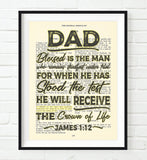 Dad- Blessed is the man who remains steadfast - James 1:12 -Vintage Bible Page Christian ART PRINT