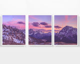 Dolomites Mountain Range Panoramic Photography Prints, Set of 3, Landscape Wall Decor