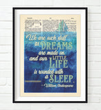 We are Such Stuff as Dreams are Made on - Shakespeare Quote - Dictionary Art Print