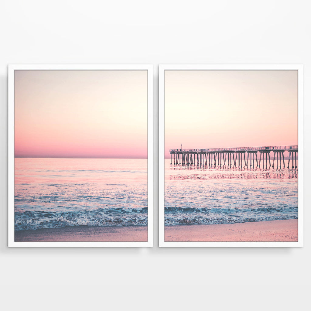 Sunrise Pier Dock Beach Photography Prints, Set of 2