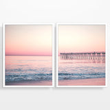 Sunrise Pier Dock Beach Photography Prints, Set of 2