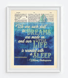 We are Such Stuff as Dreams are Made on - Shakespeare Quote - Dictionary Art Print