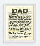 Dad - Blessed is the man who remains steadfast - James 1:12 -Vintage Bible Page Christian ART PRINT