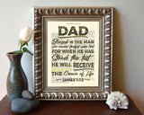 Dad- Blessed is the man who remains steadfast - James 1:12 -Vintage Bible Page Christian ART PRINT