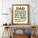 Dad- Blessed is the man who remains steadfast - James 1:12 -Vintage Bible Page Christian ART PRINT