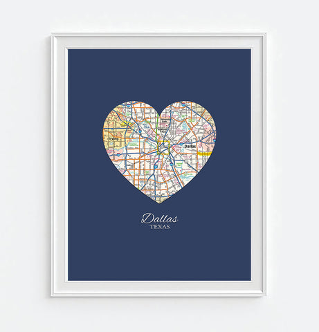 Dallas Texas Heart Map ART PRINT