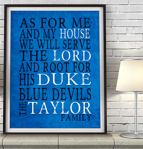 Duke Blue Devils inspired personalized "As for Me" Art Print