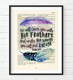 He will Cover you with His Feathers - Psalm 91:4 Bible Page Christian ART PRINT